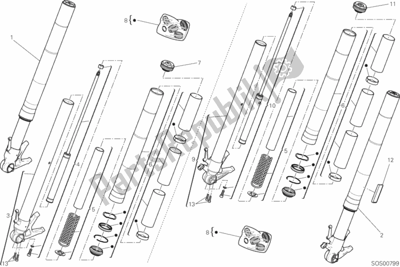 All parts for the Front Fork of the Ducati Diavel Xdiavel Brasil 1260 2017